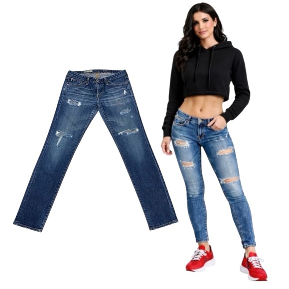 AG 27x31 The Stilt Cigarette Low Rise Distressed Stretch Jeans EUC - Picture 3 of 10